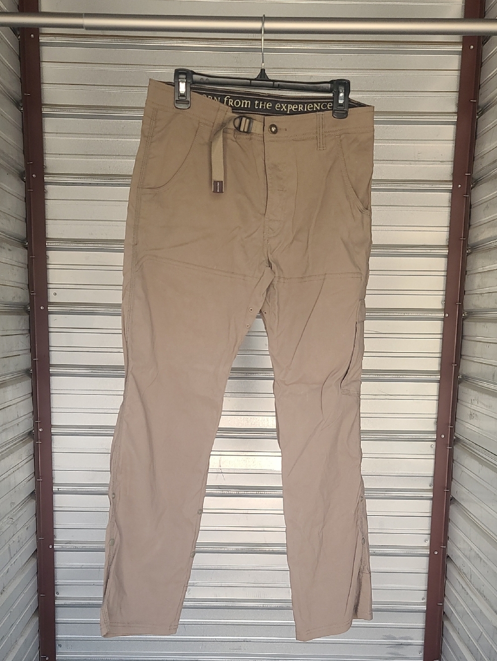 Prana Men's Khaki Stretch Utility Chinos with Integrated Web Belt